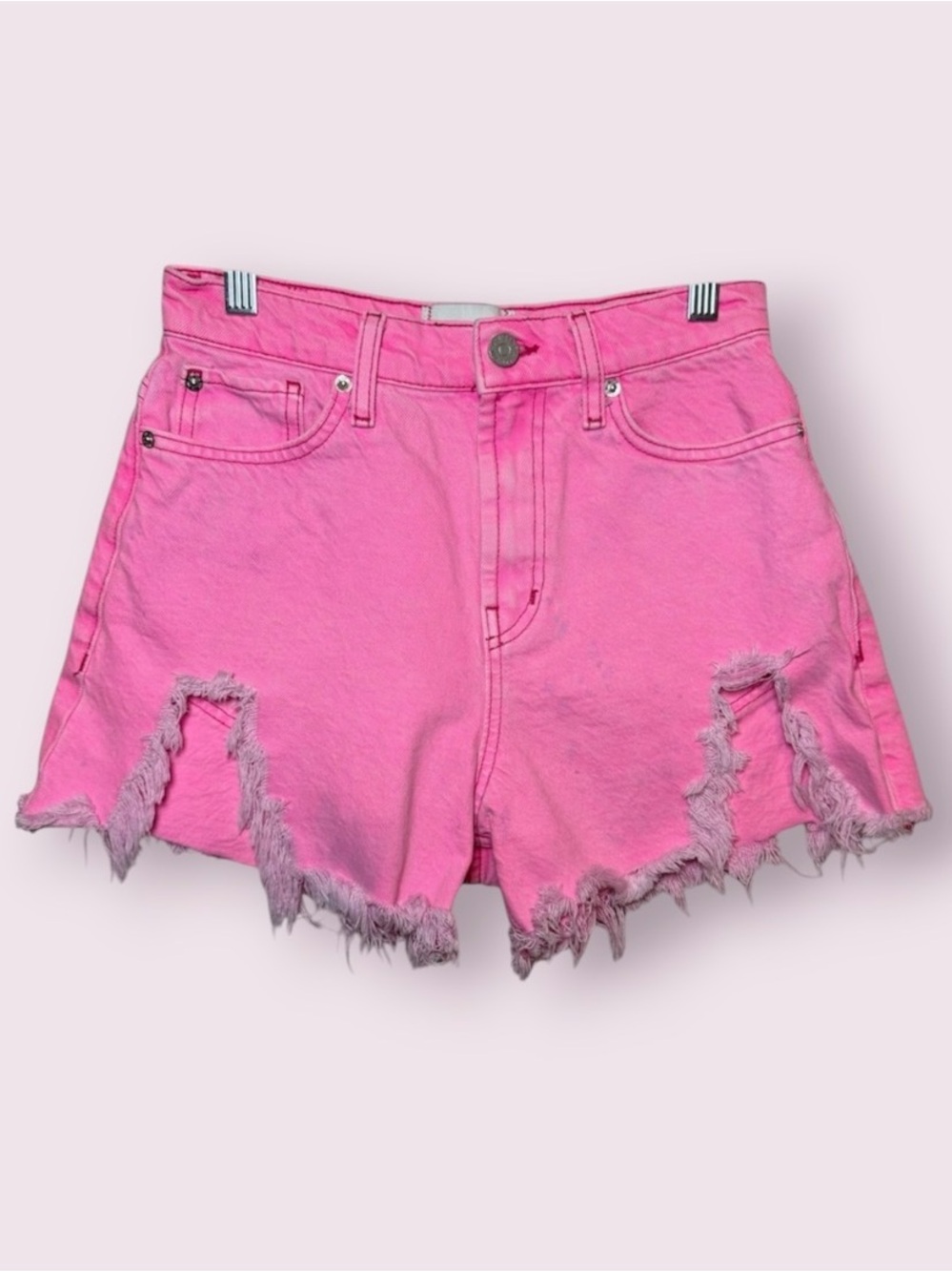 Urban Outfitters BDG Neon Pink A-Line Denim Jean Shorts Chewed Hem Size 25